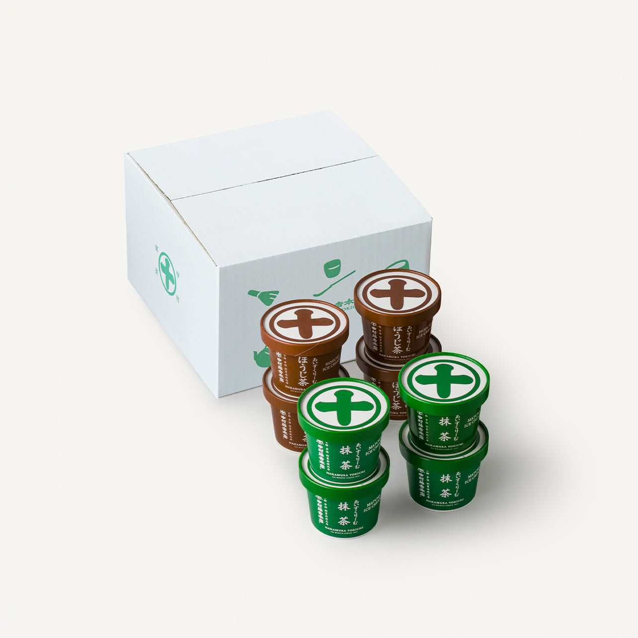濃厚な抹茶、香ばしいほうじ茶のアイスクリーム詰合せ（抹茶x4個,ほうじ茶x4個）